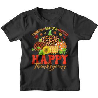 Thankful Grateful Blessed Leopard Plaid Pumpkin Thanksgiving V4 Youth T-shirt - Thegiftio UK