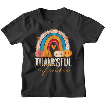 Thankful Teacher Thanksgiving Day Rainbow Youth T-shirt - Thegiftio UK