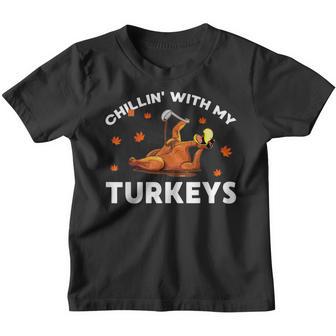 Thanksgiving Chillin With My Turkeys Funny Boys Kids Family Youth T-shirt - Thegiftio UK