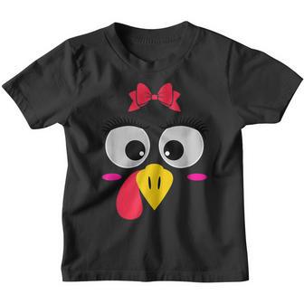 Thanksgiving Day Turkey Face Girl Red Bow Costume Funny Youth T-shirt - Thegiftio UK