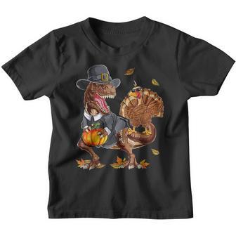 Thanksgiving T Rex Dinosaur Gift Dabbing Turkey Kids Mens Youth T-shirt - Thegiftio UK
