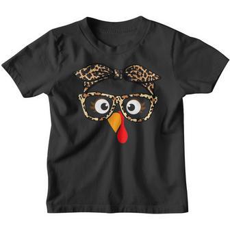 Thanksgiving Turkey Face Leopard Print Glasses Women Girls V2 Youth T-shirt - Thegiftio UK