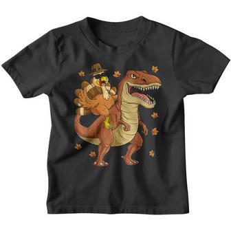 Thanksgiving Turkey Riding T Rex Dinosaur Toddler Boys Kids V4 Youth T-shirt - Thegiftio UK