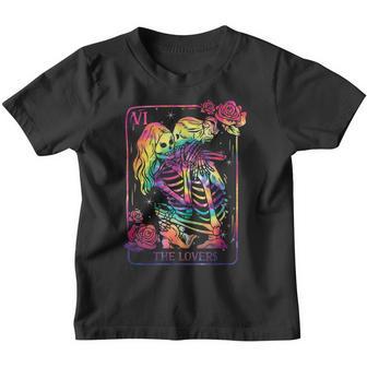 The Lovers Tarot Card Goth Tie Dye Kissing Lesbian Skeletons Youth T-shirt - Thegiftio UK