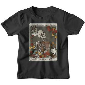 The Reader Tarot Card Funny Skeleton Librarian Halloween Youth T-shirt - Thegiftio UK