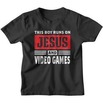 This Boy Runs On Jesus And Video Games Christian Gift Youth T-shirt - Thegiftio UK