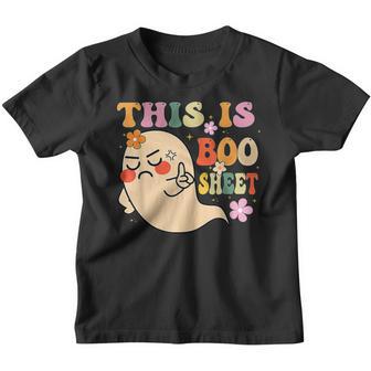 This Is Boo Sheet Ghost Groovy Floral Halloween Costume Youth T-shirt - Thegiftio UK