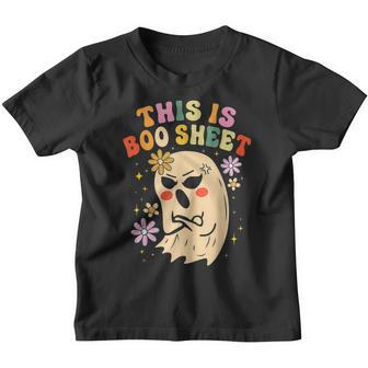 This Is Boo Sheet Ghost Groovy Floral Halloween Costume Youth T-shirt - Thegiftio UK