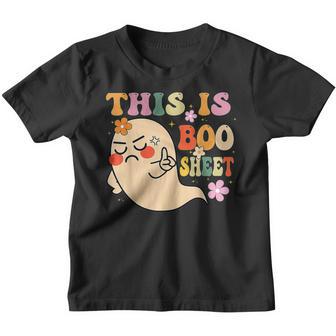 This Is Boo Sheet Ghost Groovy Floral Halloween Costume Youth T-shirt - Thegiftio UK