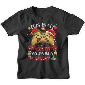 This Is My Christmas Pajama Santa Hat Gamer Video Game Boy Youth T-shirt - Thegiftio UK