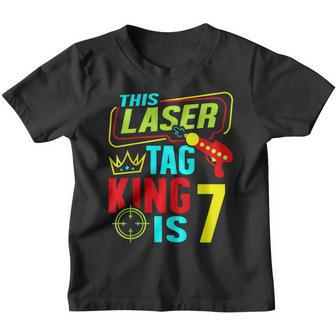 This Laser Tag King Is 7 Kids Birthday Party Lasertag Gift Youth T-shirt | Mazezy