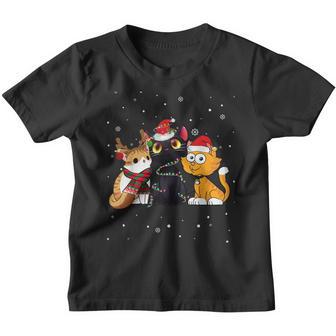 Three Cat Christmas Funny Kitty Santa Hat And Lights Gifts Youth T-shirt - Thegiftio UK