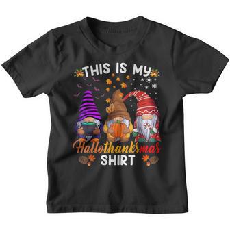 Three Gnomes Hallothanksmas Halloween Christmas Thanksgiving V2 Youth T-shirt - Thegiftio UK