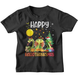 Three Snake Dabbing Dance Together Happy Hallothanksmas Day Youth T-shirt - Thegiftio UK