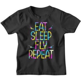 Tie Dye Aviation Artwork - Eat Sleep Fly Repeat Airplane Youth T-shirt - Thegiftio UK