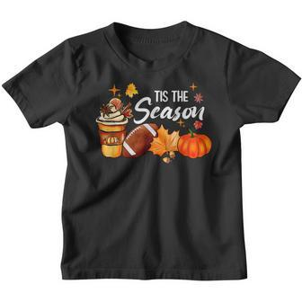 Tis The Season Coffee Fall Football And Halloween Pumpkin Youth T-shirt - Thegiftio UK