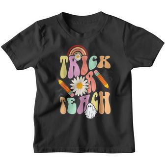 Trick Or Teach Funny Teacher Groovy Retro Halloween Youth T-shirt - Thegiftio UK