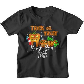 Trick Or Treat Brush Your Th Pumpkin Halloween Costume Youth T-shirt - Thegiftio UK