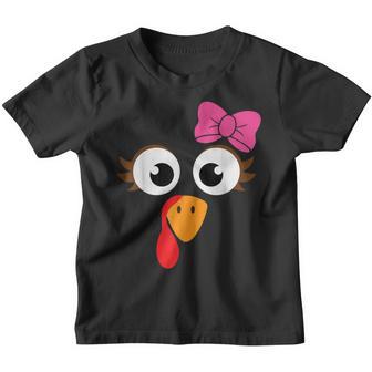 Turkey Face Girl Pink Bow T | Kids Thanksgiving Gifts Youth T-shirt - Thegiftio UK