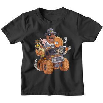 Turkey Pie Pilgrim T Rex Riding Truck Thanksgiving Boys Kids Youth T-shirt - Thegiftio UK