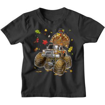 Turkey Riding Monster Truck Pumpkin Thanksgiving Boys Kids Youth T-shirt - Thegiftio UK