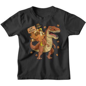 Turkey Riding T Rex Dinosaur Eat Pizza Adult Vegan Kids Youth T-shirt - Thegiftio UK