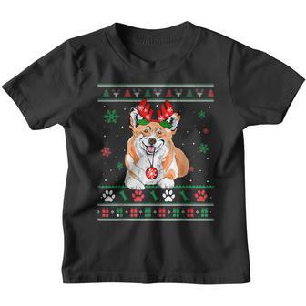 Ugly Christmas Corgi Reindeer Ornaments Dog Lovers Pajama Youth T-shirt - Thegiftio UK