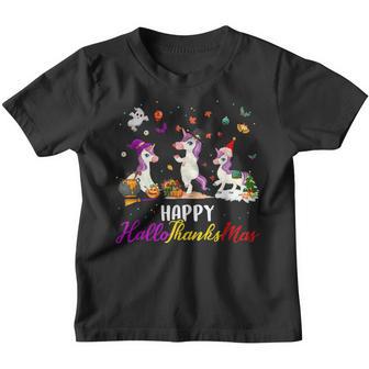 Unicorn Happy Hallothanksmas Thanksgiving Christmas V2 Youth T-shirt - Thegiftio UK
