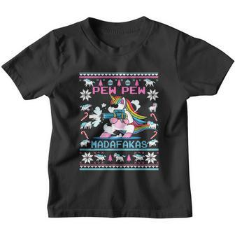 Unicorn Pew Pew Madafakas Ugly Christmas Sweater Youth T-shirt - Monsterry AU