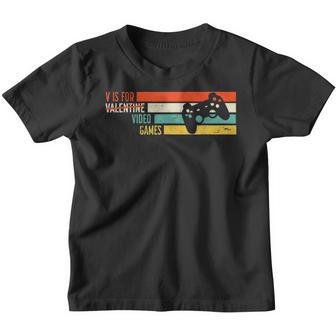 V Is For Video Games Funny Valentines Day Gamer Boy Men Youth T-shirt - Thegiftio UK
