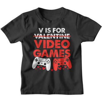 V Is For Video Games Funny Valentines Day Gamer Boy Men Youth T-shirt - Thegiftio UK