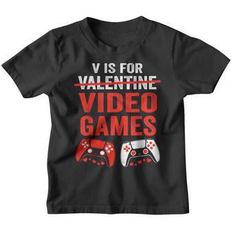 V Is For Video Games Funny Valentines Day Gamer Boy Men Youth T-shirt - Thegiftio UK