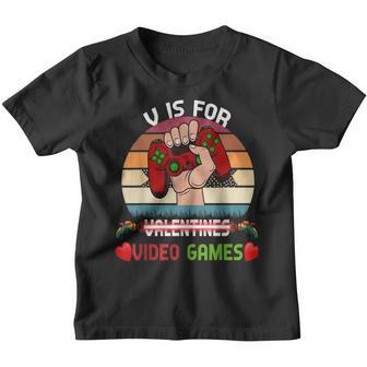 V Is For Video Games Funny Valentines Day Gamer Boy Men Youth T-shirt - Thegiftio UK