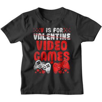 V Is For Video Games Funny Valentines Day Gamer Boy Youth T-shirt - Thegiftio UK