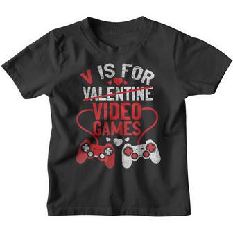 V Is For Video Games Funny Valentines Day Gamer Boys Men Youth T-shirt - Thegiftio UK