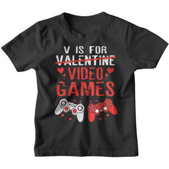 V Is For Video Games Gamer Boys Gaming Funny Valentines Day Youth T-shirt - Thegiftio UK
