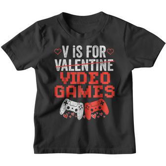 V Is For Video Games Valentines Day Cool Gamer Game Lover Youth T-shirt - Thegiftio UK