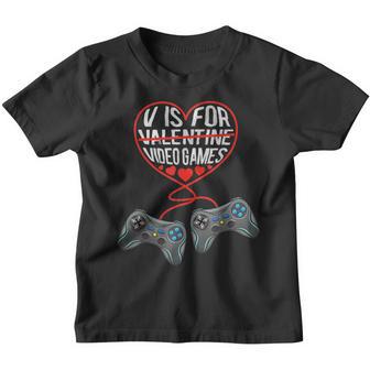 V Is For Video Games Valentines Day Heart Funny Gamer Boys Youth T-shirt - Thegiftio UK