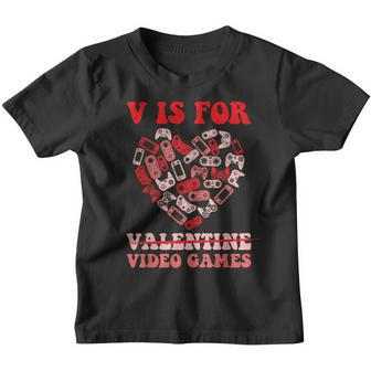 V Is For Video Games Valentines Day Heart Gamer Boy Men Youth T-shirt - Seseable