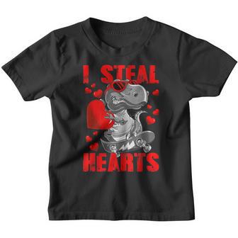 Valentines Boys Day Kids Dinosaur T Rex Lover I Steal Hearts Youth T-shirt - Thegiftio UK