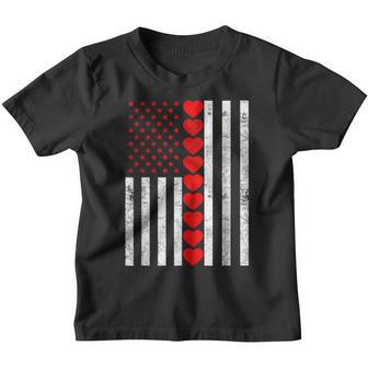 Valentines Day American Flag Hearts Boys Girls Kids Gift Youth T-shirt - Thegiftio UK