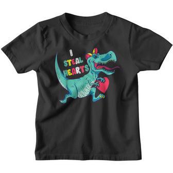 Valentines Day Dinosaur T Rex I Steal Hearts Boys Kids Youth T-shirt - Thegiftio UK