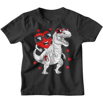 Valentines Day Heart Riding Dinosaur T Rex Funny Boys Kids Youth T-shirt - Thegiftio UK