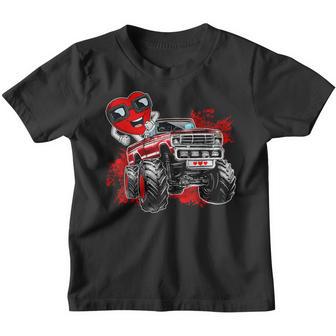 Valentines Day Heart Riding Monster Truck Toddler Boys Kids Youth T-shirt - Thegiftio UK