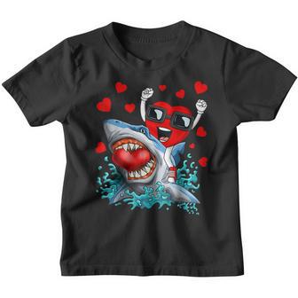 Valentines Day Heart Riding Shark Funny Toddler Boys Kids Youth T-shirt - Thegiftio UK
