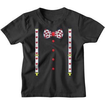 Valentines Day Suspenders And Hearts Bow Tie Boys Kids Funny Youth T-shirt - Thegiftio UK