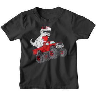 Valentines Day T Rex Riding Monster Truck Funny Toddler Boys V2 Youth T-shirt - Thegiftio UK