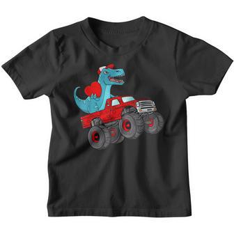 Valentines Day T Rex Riding Monster Truck Funny Toddler Boys Youth T-shirt - Thegiftio UK
