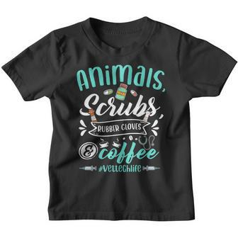 Veterinary Technician Animals Scrubs And Coffee Vet Tech Youth T-shirt - Thegiftio UK