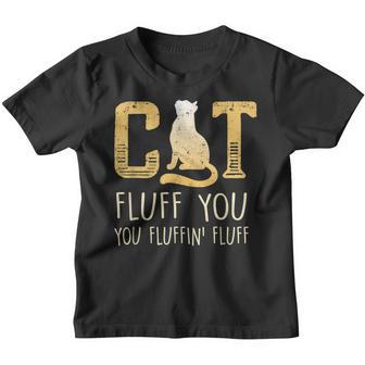 Vintage Black Cat Meow Kitty Fluff You You Fluffin Fluff Youth T-shirt - Thegiftio UK